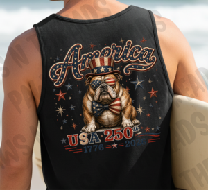 4th of July America Bull Dog Tank Top 250 Years